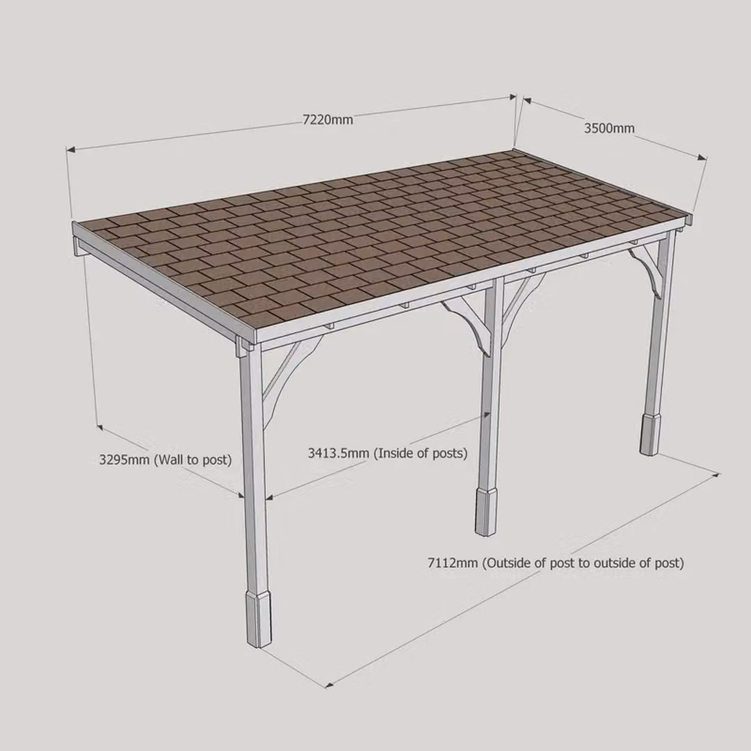 Rutland County Garden Furniture Ltd 3 Post Wood Carport with Bitumen Shingle Roof, Light Green, W: 722 cm, L: 350 cm – 3