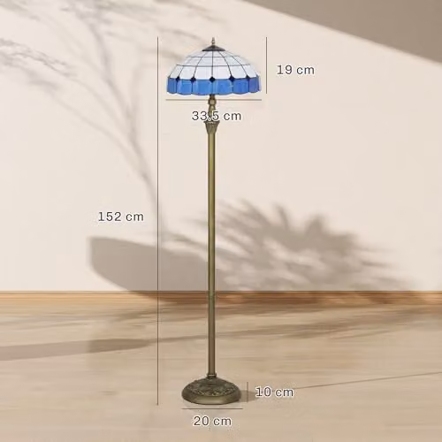 HOMCOM Tiffany-Style Vintage Floor Lamp with Blue Glass Shade and Bronze Tone Metal Base, Height: 152 cm – 7