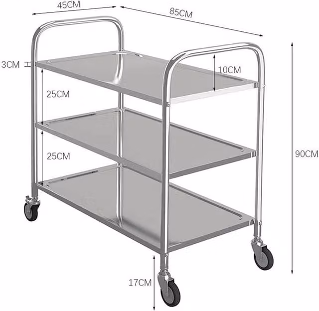 FLAVORA 3-Tier Stainless Steel Rolling Kitchen Storage Trolley in Silver