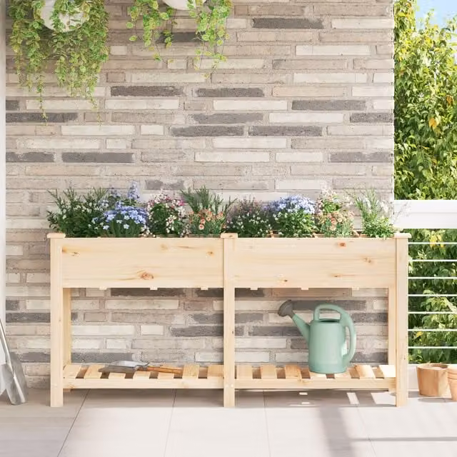 Berkfield Home Garden Planter with Grids in Beige Solid Wood W/D/H: 161 x 43 x 76 cm