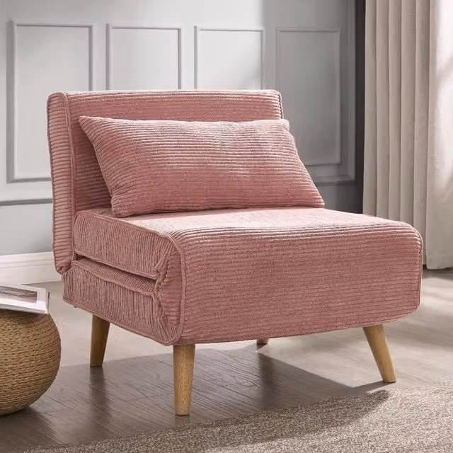 Clover Pink Bouclé Fabric Sofa Bed with Armrests