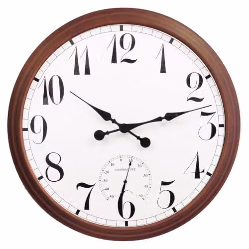 Primrose Big Time Round Outdoor Garden Clock with Thermometer in Brown Metal, Diameter: 90 cm – 1