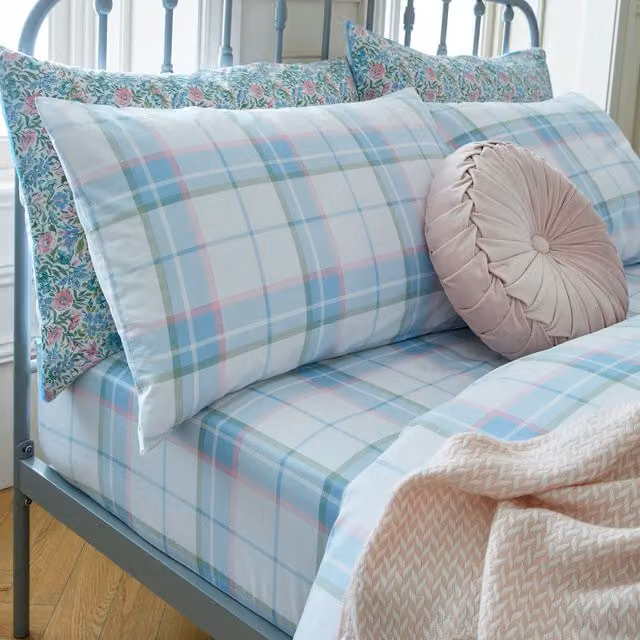 Laura Ashley Highland Check Sherston Cotton Fitted Sheet in Powder Blue