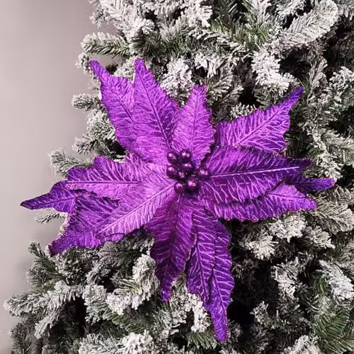 Samuel ALEXANDER Purple Velvet Poinsettia Stem with Glitter Christmas Decoration, 76 cm – 1