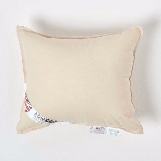 Homescapes Organic Cotton Square Cushion Pad Insert in Beige/Yellow, W/D/H: 35 x 35 x 35 cm
