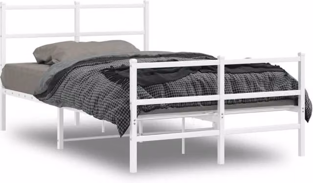 Berkfield Home Metal Bed Frame with Footboard, White, W/D/H: 120 x 190 cm