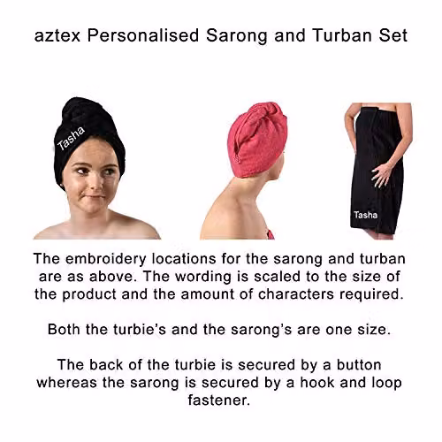 Duncan Stewart Personalised Women's Towelling Sarong and Hair Turban Wrap Set in Black – 2