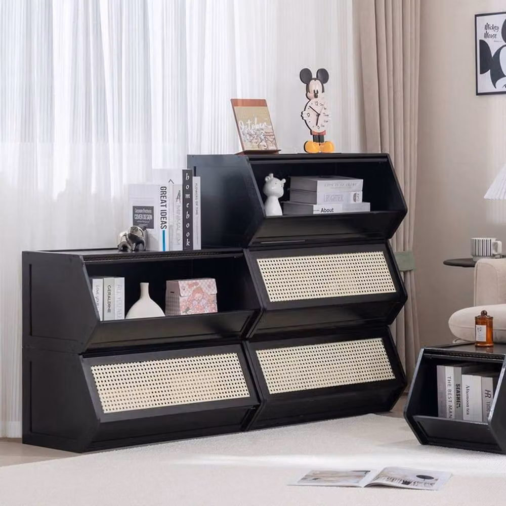 KORVIXA Black Bamboo and Rattan Bedroom Storage Cupboard, W/D/H: 31.0 x 30.0 x 30.0 cm – 3