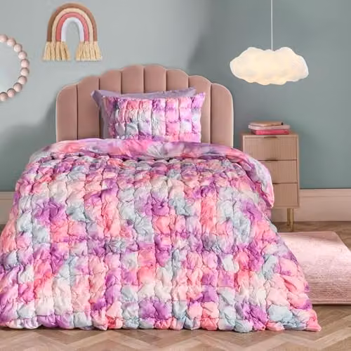OHS Seersucker Microfibre Double Duvet Cover and Pillowcase Set, Multicolour