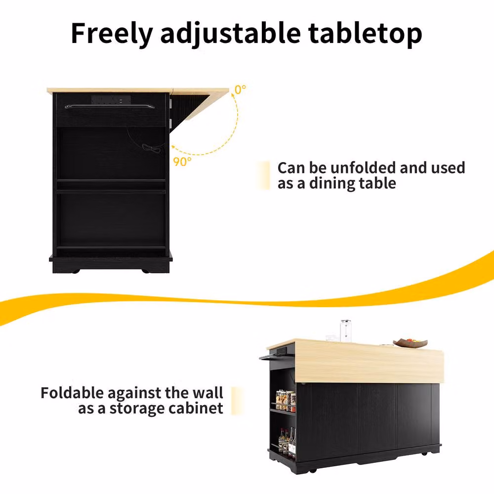 ModernLuxe Mobile Kitchen Island with Extendable Top in Black – 6