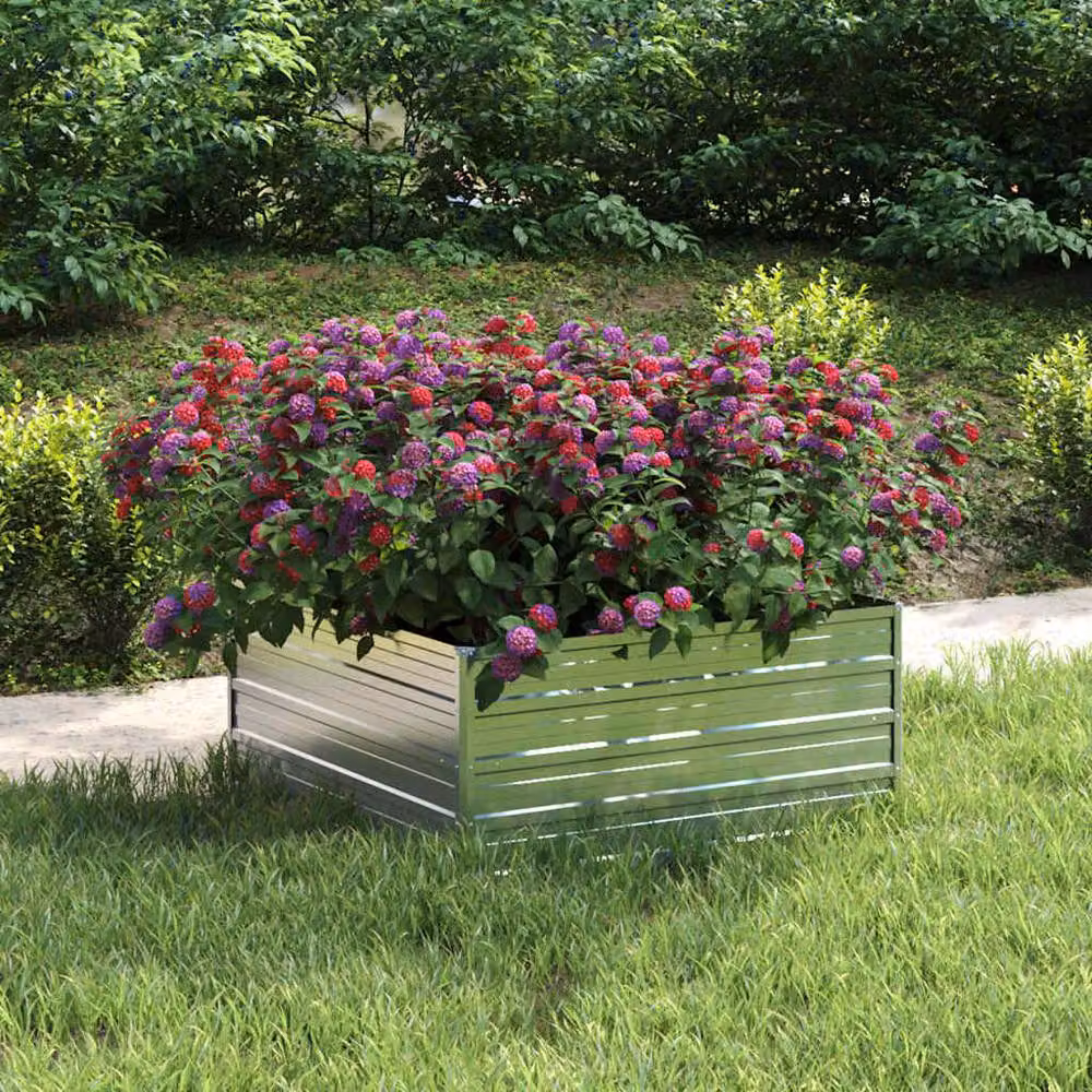 Berkfield Home Garden Galvanised Steel Raised Bed in Silver, W/D/H: 100 x 100 x 45 cm – 2