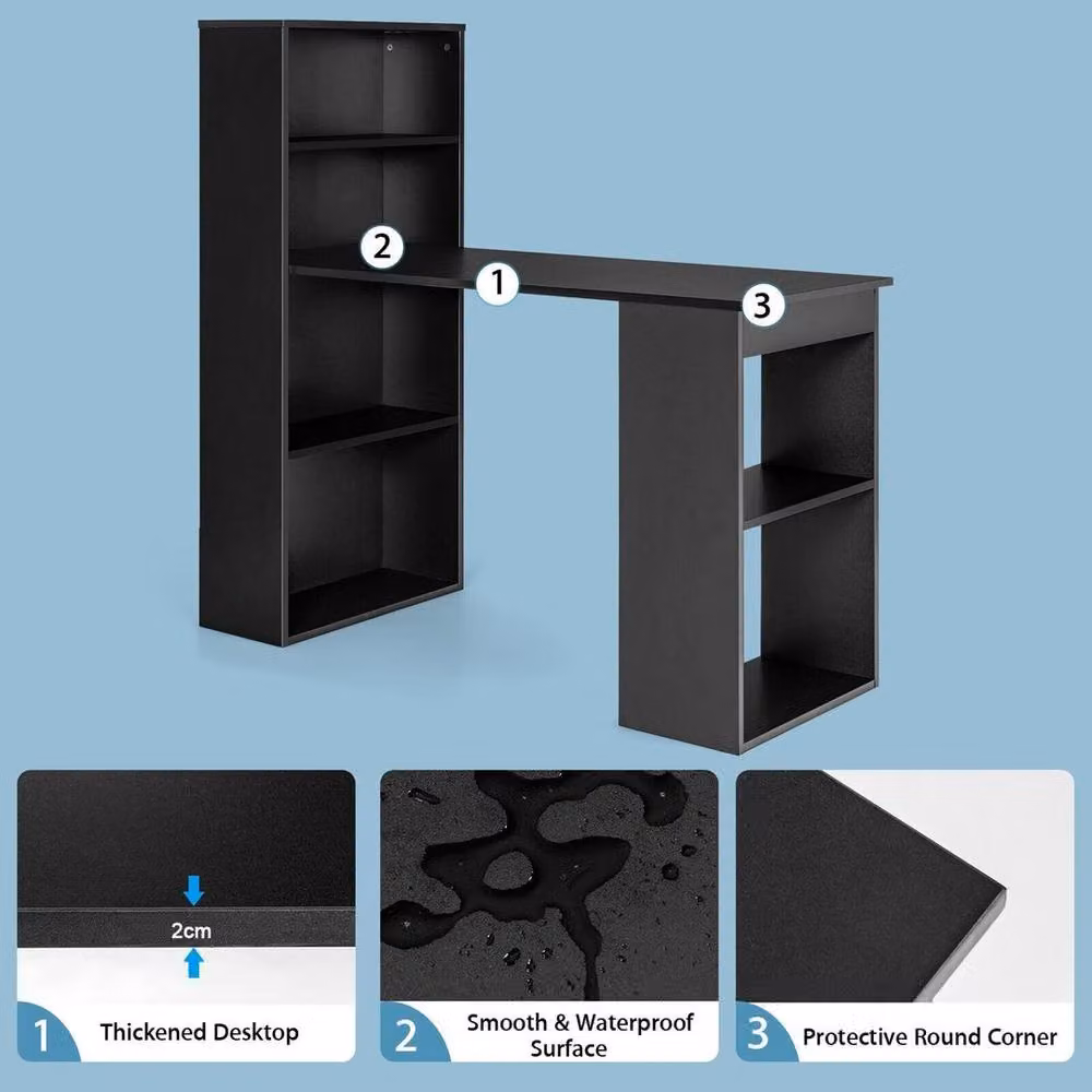 KORVIXA Black Wood Computer Desk and Writing Workstation W/D/H: 100 x 100 x 100 cm – 4