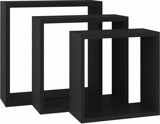 Berkfield Home Set of 3 Black MDF Wall Mounted Cube Shelves