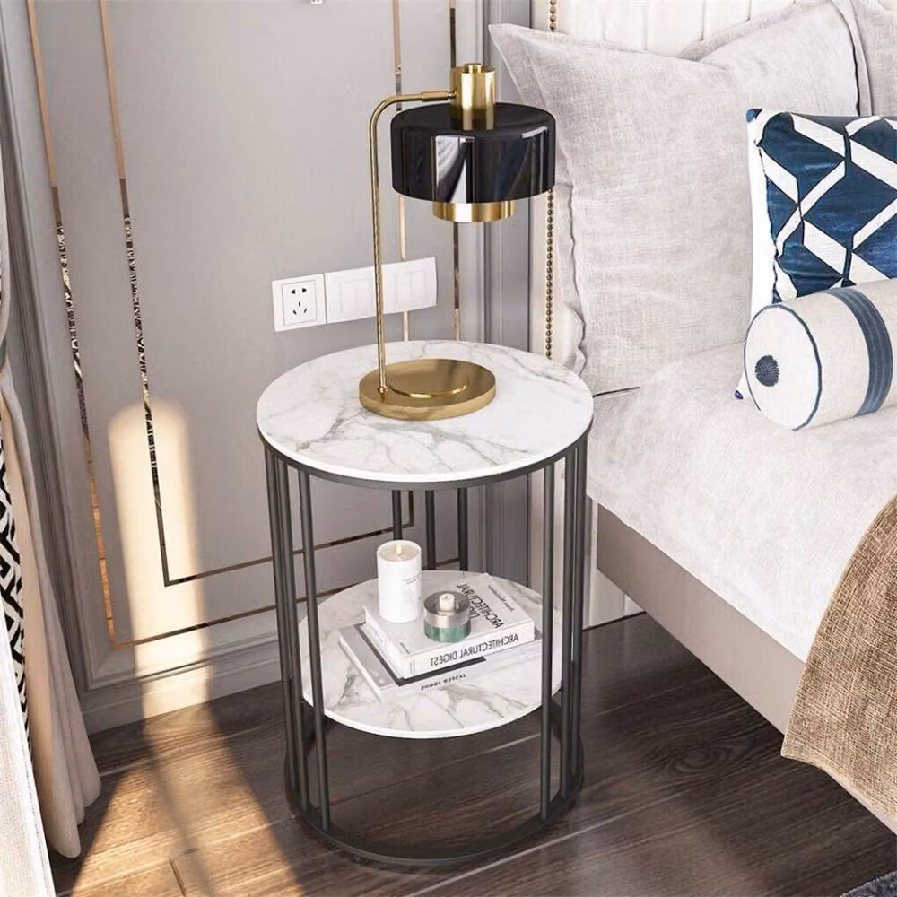 Kelvenix 2-Tier Round Marble Top Coffee Table in Black – 2
