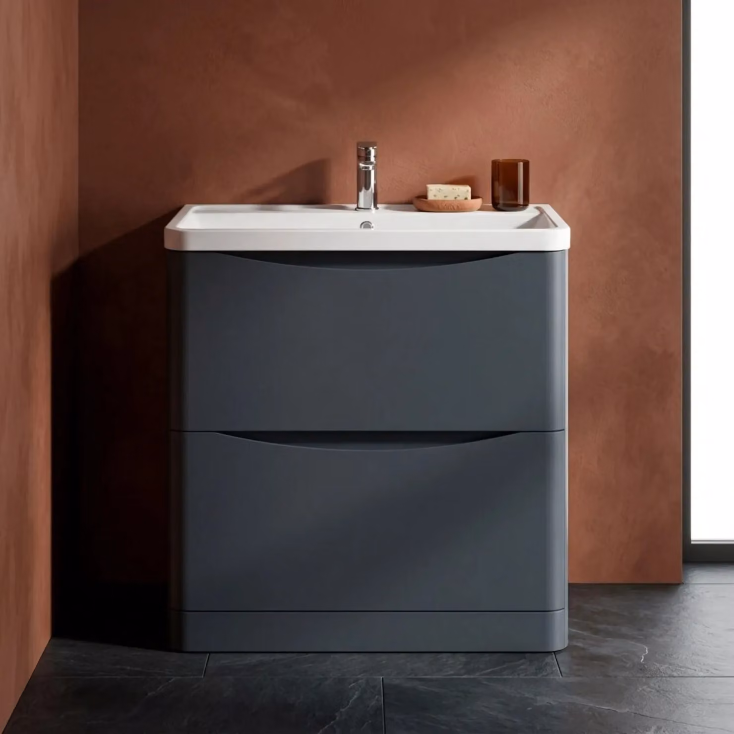 Balterley Modern 2 Drawer Bathroom Vanity Unit and Basin, Dark Grey – 6