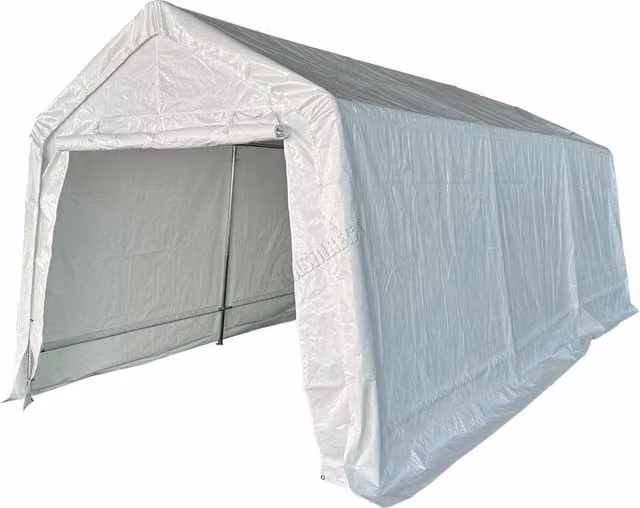 BIRCHTREE White Gable Garage Carport Car Shelter with Galvanised Steel Frame, W: 6 m, D: 3 m
