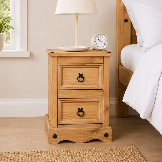 Mews Rustic Brown Waxed Pine Bedroom Bedside Table