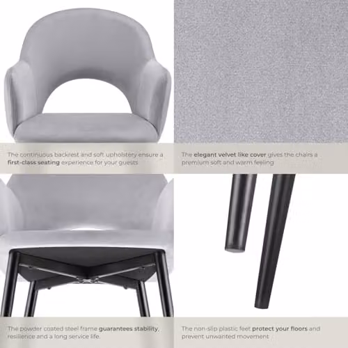 tectake Set of 2 Sasha Dining Chairs in Grey Velvet Look with Metal Legs – 5