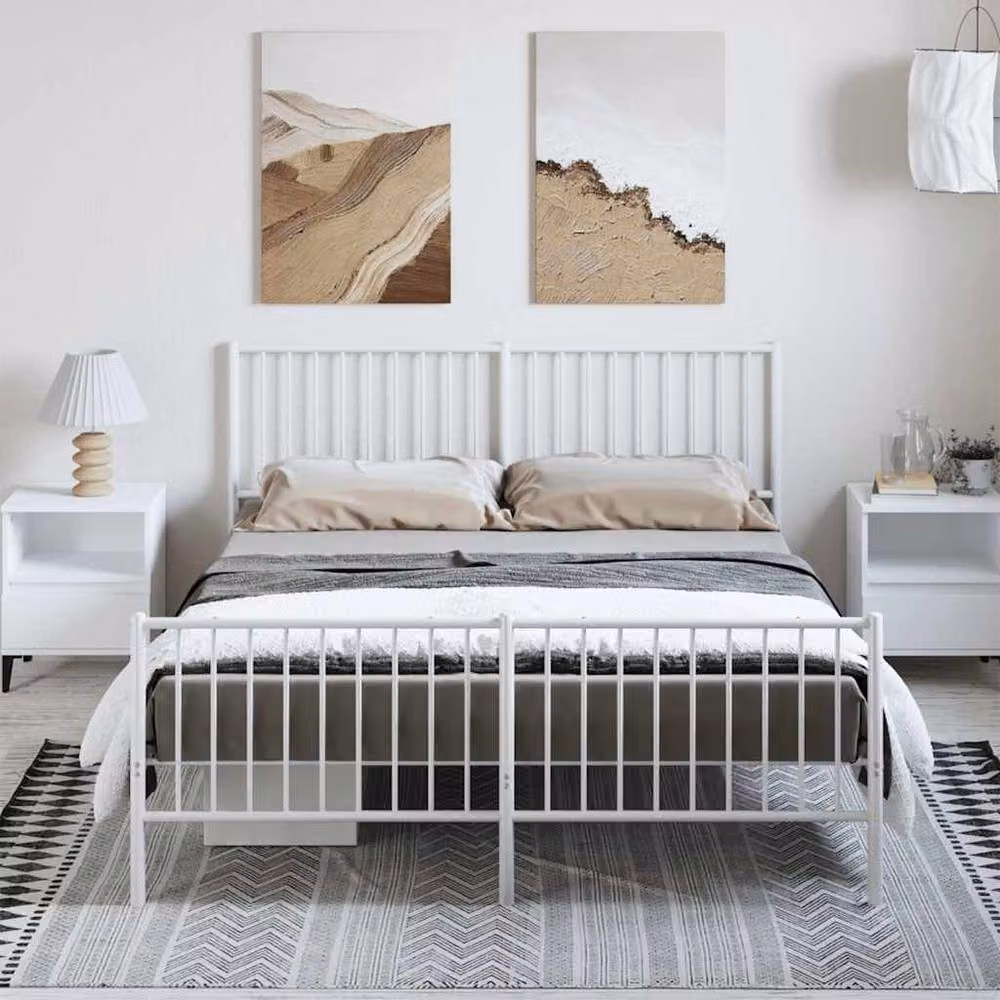 Berkfield Home Metal Bed Frame with Headboard and Footboard in White, W/D/H: 120 x 190 cm – 2