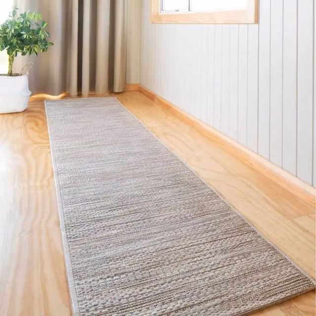 The Rug House Moroccan Flat Weave Outdoor Rug in Beige and Grey, W: 240 cm, D: 60 cm