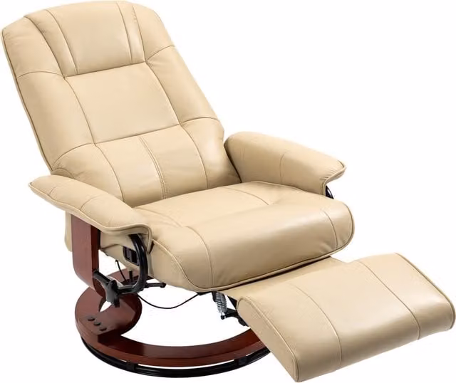HOMCOM Swivel Recliner in Beige Faux Leather with Wooden Base