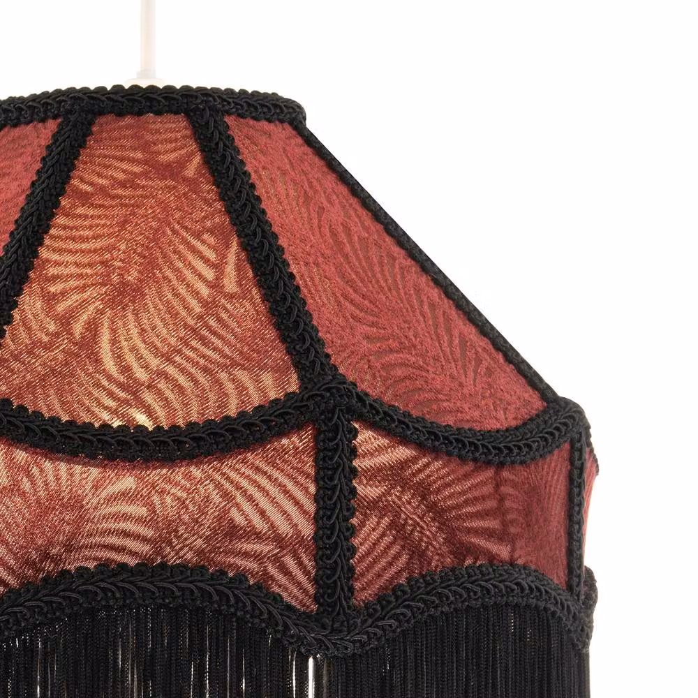 Happy Homewares Vintage Victorian Style Fabric Lamp Shade in Red and Black with Tassels – 3