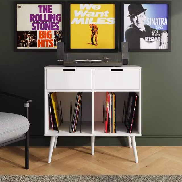 GFW Jaxon 2 Drawer Vinyl Turntable Stand in White – 1