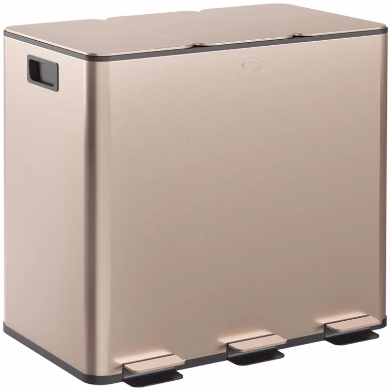 HOMCOM Triple Kitchen Bin with Pedal, Fingerprint Proof Stainless Steel, 3 x 15L, Gold