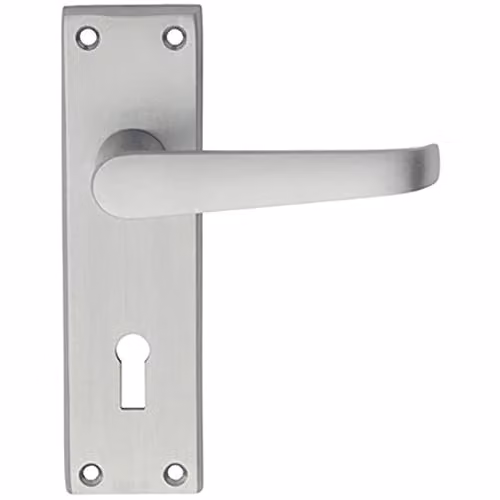 Loops Pair Straight Victorian Handle on Lock Backplate in Chrome, 150 x 43 mm