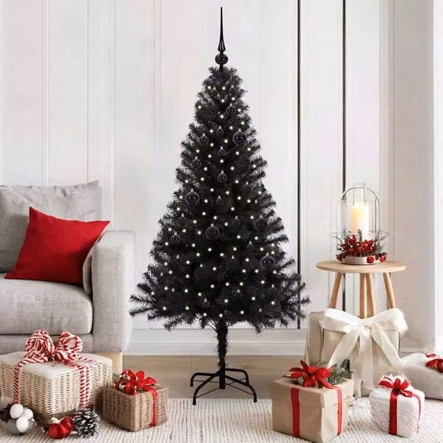 Berkfield Home Black PVC Christmas Tree with 150 LEDs and Stand, Height: 150 cm – 1