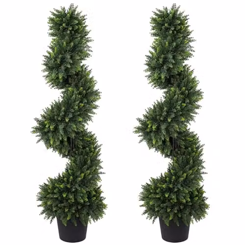 HOMCOM Set of 2 Artificial Cypress Topiary Spiral Trees in Green Pots, Height: 120 cm – 1