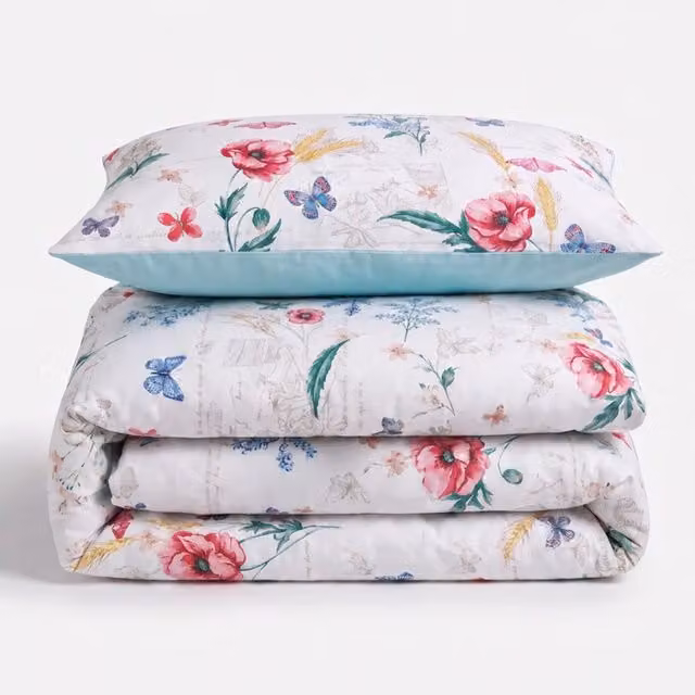 Velosso Sacramento Floral Cotton Rich Duvet Cover and Pillowcase Set, Multicolour, W: 135 cm, L: 200 cm, Pillowcase: 90 x 200 cm
