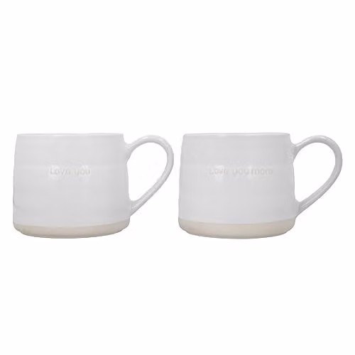 Mikasa White Stoneware Farmhouse Love Ceramic Mugs, Set of 2, 380ml