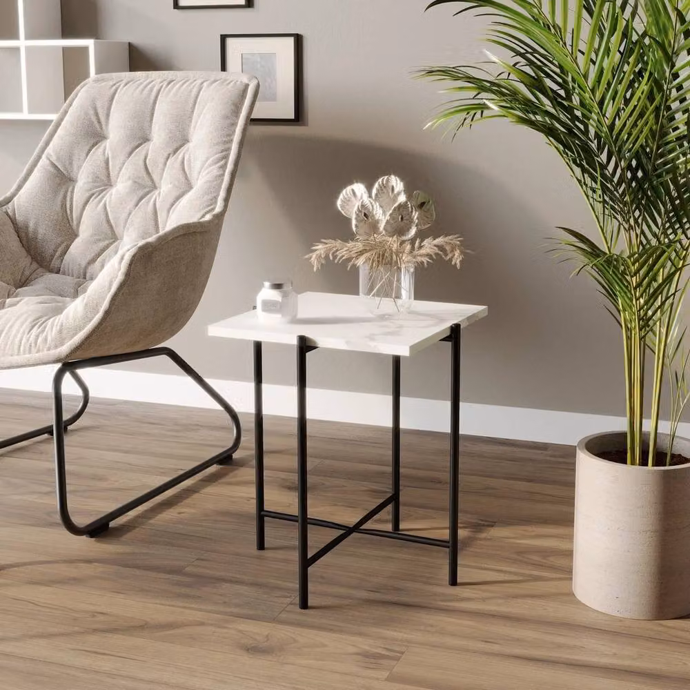 Havendro Set of 2 White Square Marble Effect Coffee Tables with Metal Frame – 3