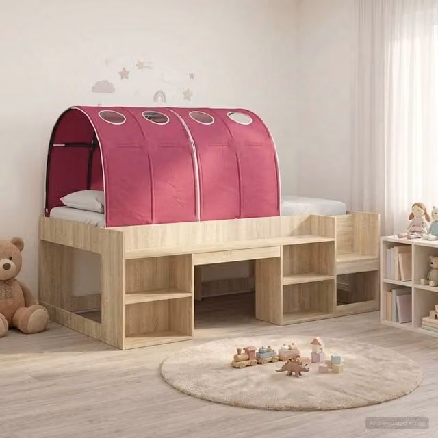 Berkfield Home 3-Piece Bed Set with House Frame, Tunnel and Bedside Shelf in Sonoma and Red Engineered Wood