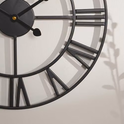 OHS Large Black Metal Vintage Skeleton Wall Clock with Roman Numerals, Diameter: 40 cm – 2