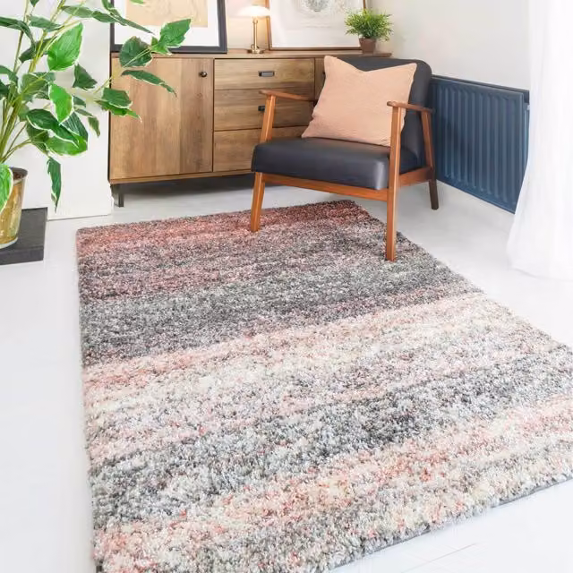 The Rug House Super Soft Striped Mottled Shaggy Area Rug in Pink, W: 80 cm, L: 150 cm