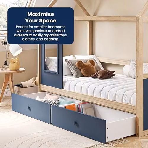 Flair Furnishings Kids House Bed Frame with Storage Drawers in Midnight Blue – 3
