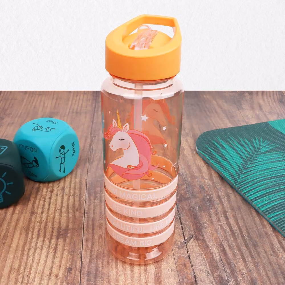 Myga Kids Wristbands Water Bottle with Straw, Orange, 650 ml – 2