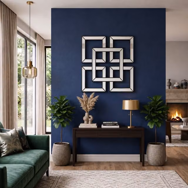 DEENZ Set of 2 Black Art Deco Geometric Mirrored Wall Art, 40 cm