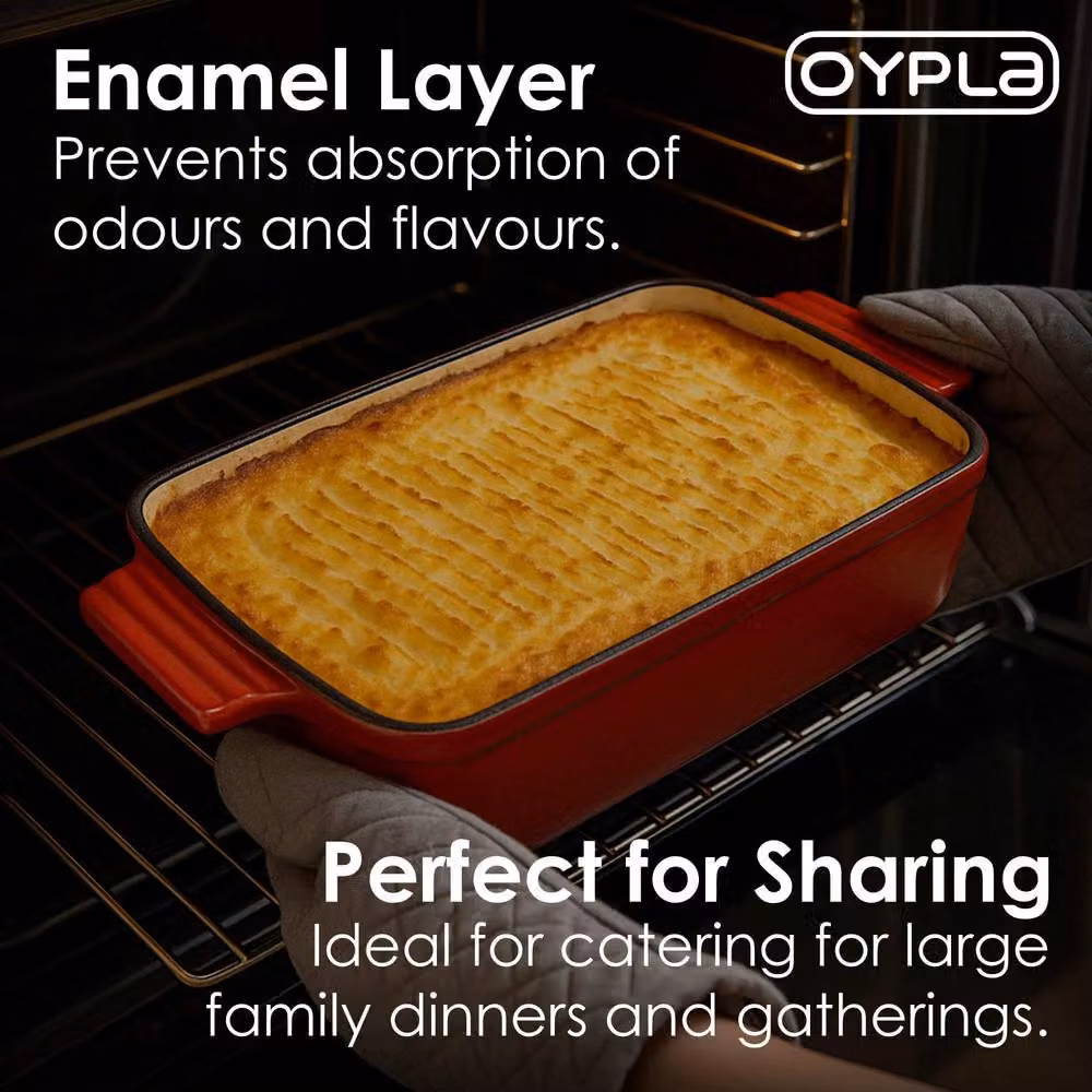 Oypla Red Enamel Cast Iron Rectangular Roasting Pan – 3