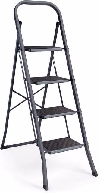 VonHaus 4 Step Foldable Metal Step Ladder in Grey and Silver