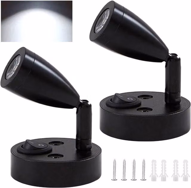 VOGREX 2-Piece Black LED Adjustable Wall Spot Reading Lights