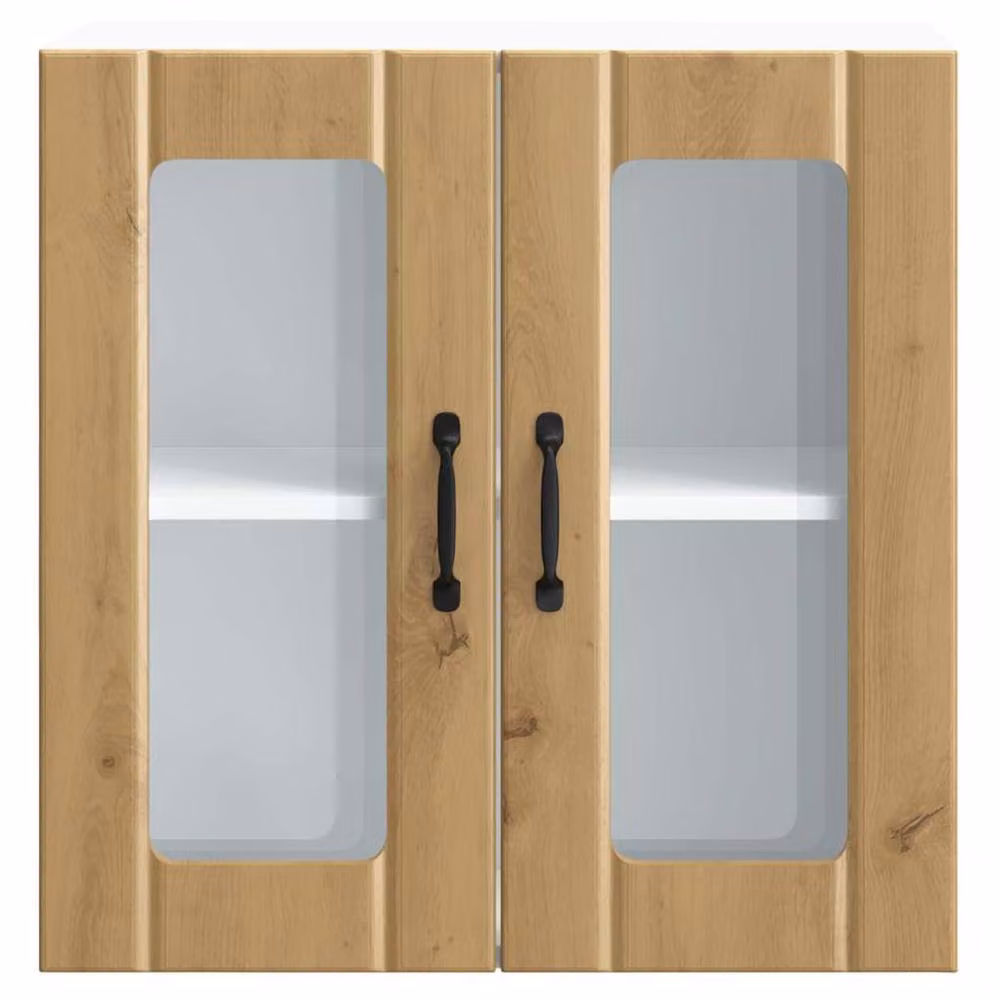 Berkfield Home Lucca Kitchen Wall Cabinet with Glass Doors in Artisan Oak Brown, W: 60 cm, H: 31 cm, D: 25 cm – 2