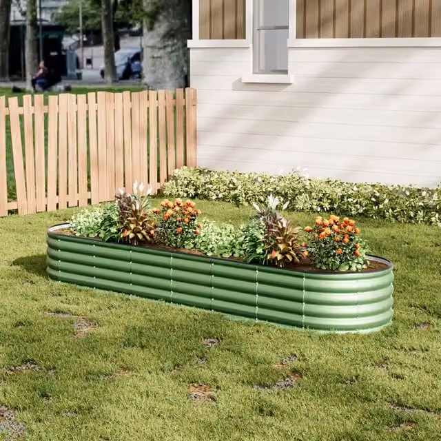 Lifeideas Oval Steel Raised Metal Flower Bed in Green