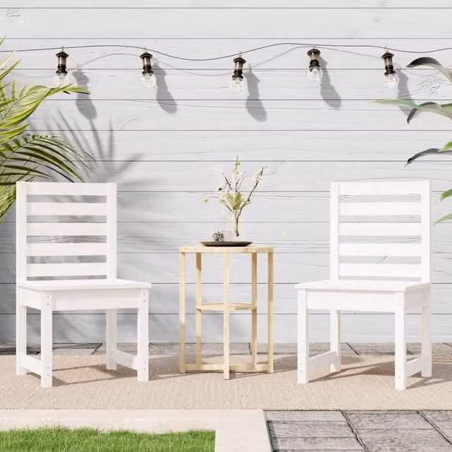 Berkfield Home Beautiful Garden Chairs, 2 Piece Set, White Lacquered Solid Pine Wood, W/D/H: 40.5 x 48 x 91.5 cm