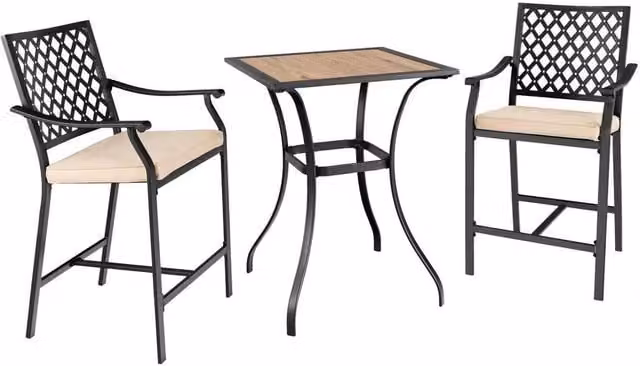 KORVIXA 3 Piece Black Steel Outdoor Bistro Bar Set – 1