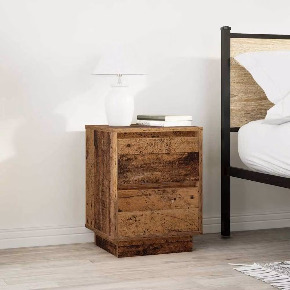 Berkfield Home Set of 2 Durable Bedside Cabinets with Integrated LED Lights in Old Wood, W/D/H: 38 x 34 x 50 cm – 4