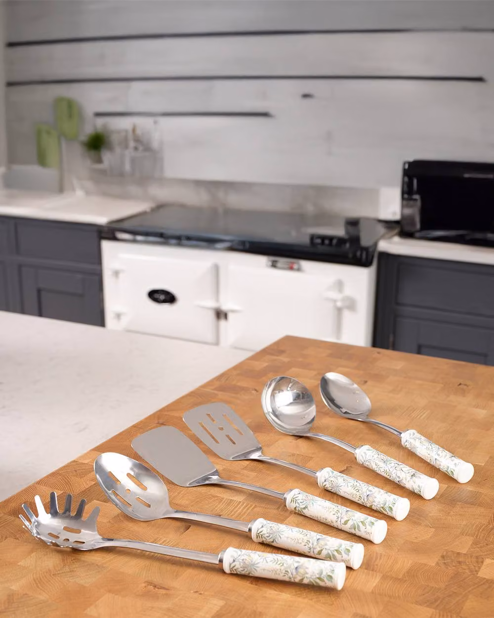 Laura Ashley Sage Parterre Stainless Steel and Ceramic Slotted Spoon in Green, Silver and Multicolour – 2