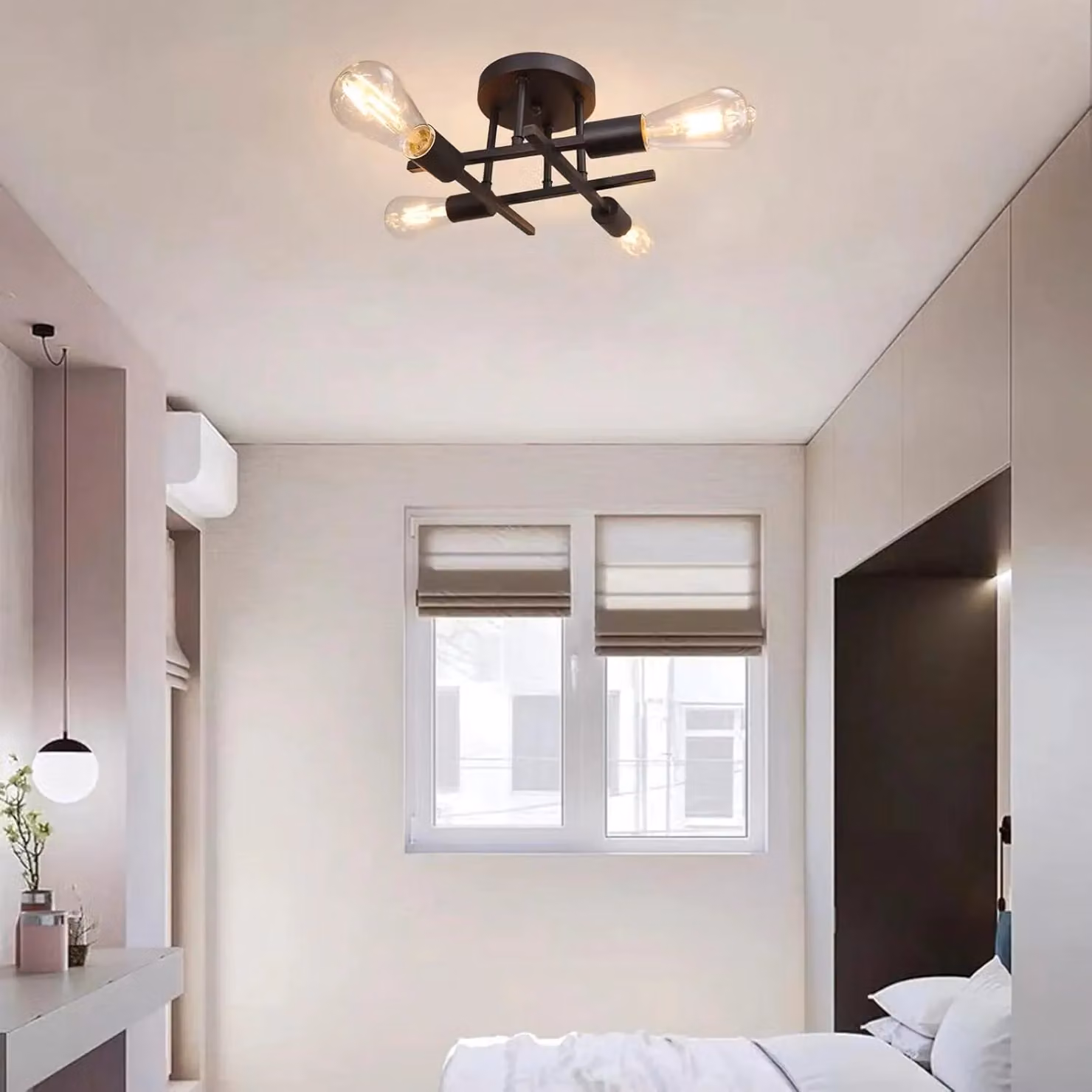 COMELY Industrial Vintage Semi Flush Mount Ceiling Light, 4 Light Black Metal Chandelier – 2